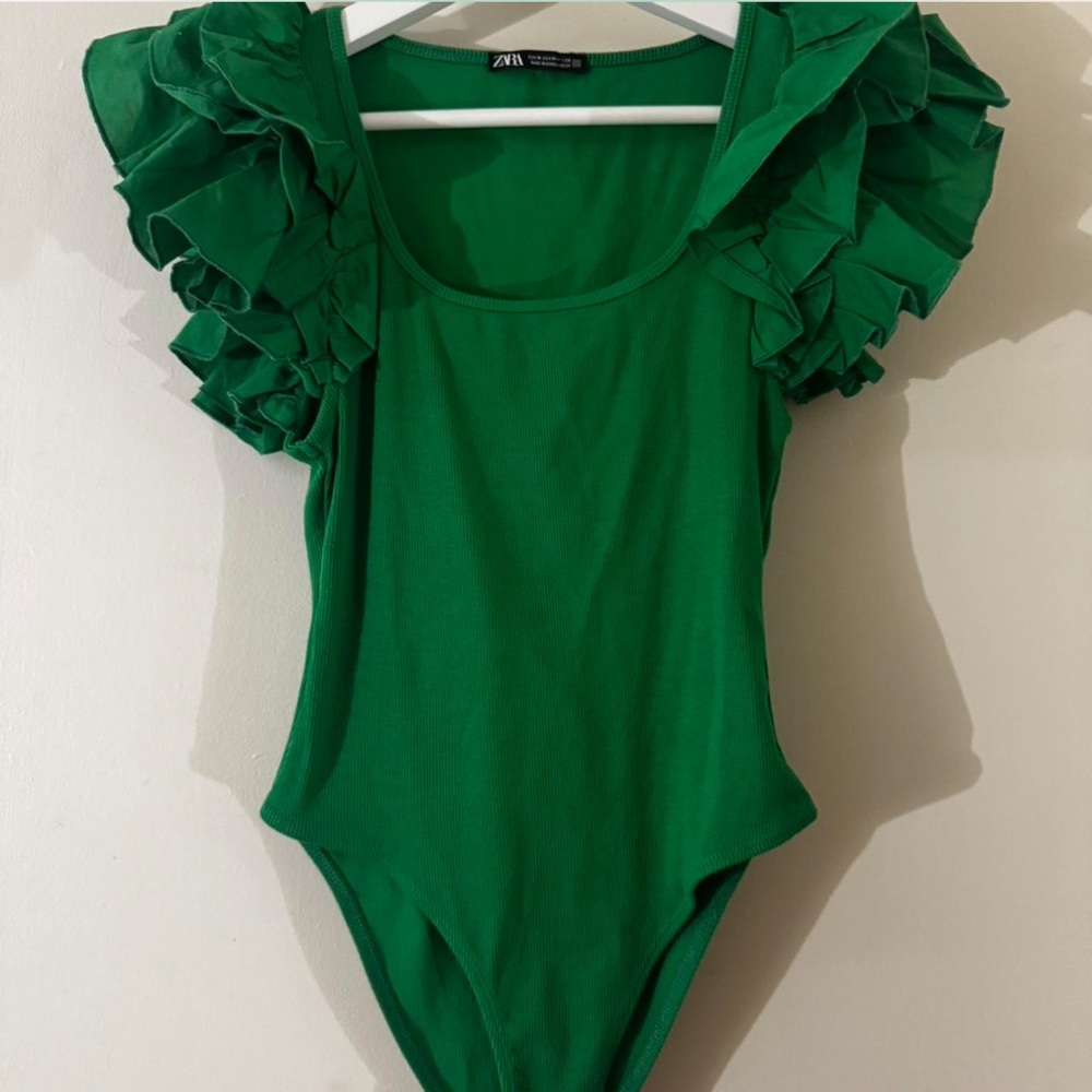 Zara Green Ruffled Bodysuit